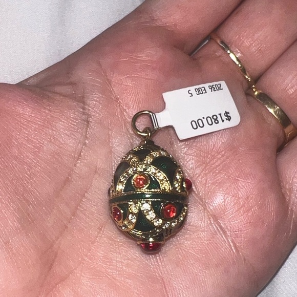 Egg Pendant Faberge Style Sterling Silver Gold Plated Green - Picture 6 of 15